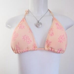 y2k ardene hibiscus triangle bikini top peach pink beachcore size S